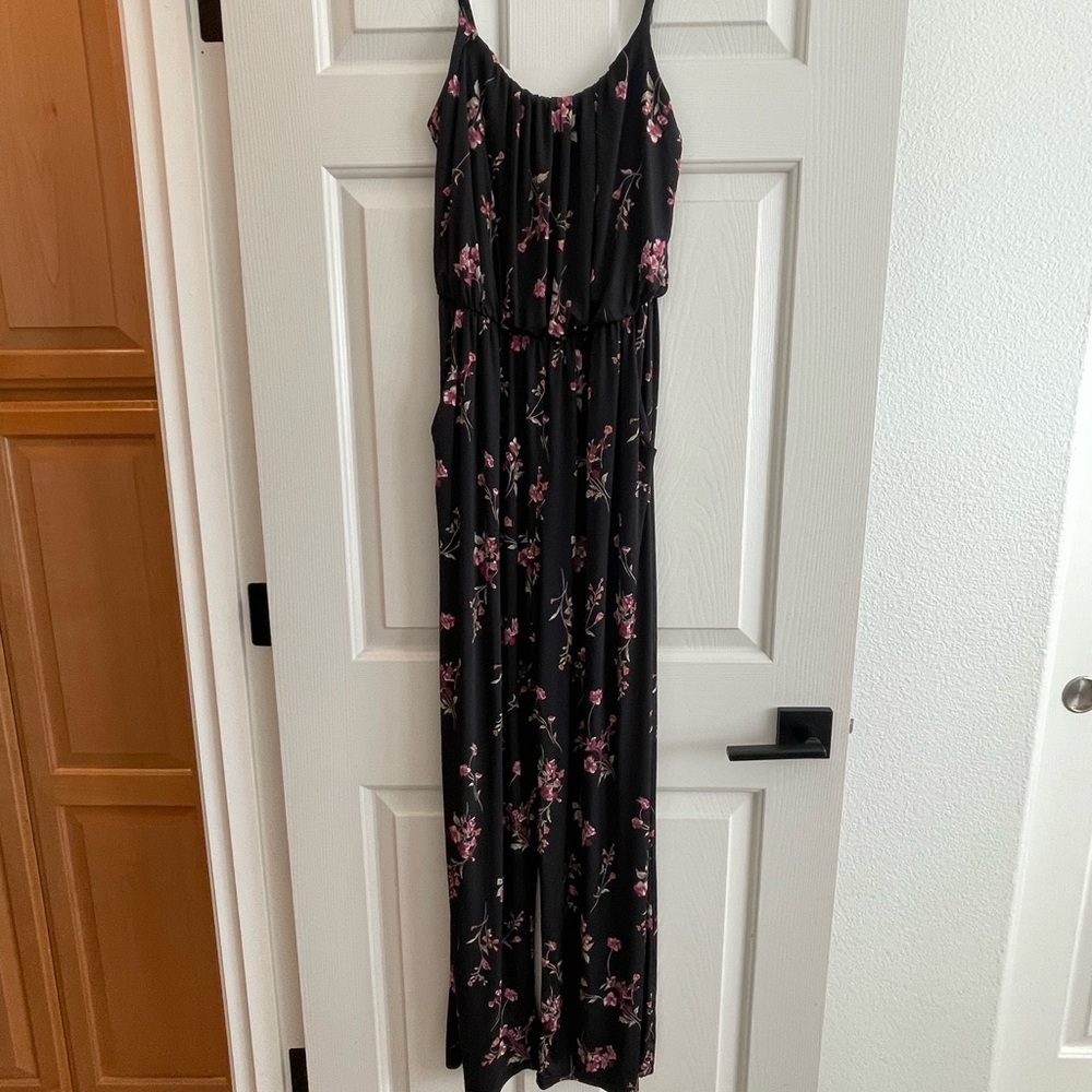 Kaileigh Black and Pink Floral Maxi Romper